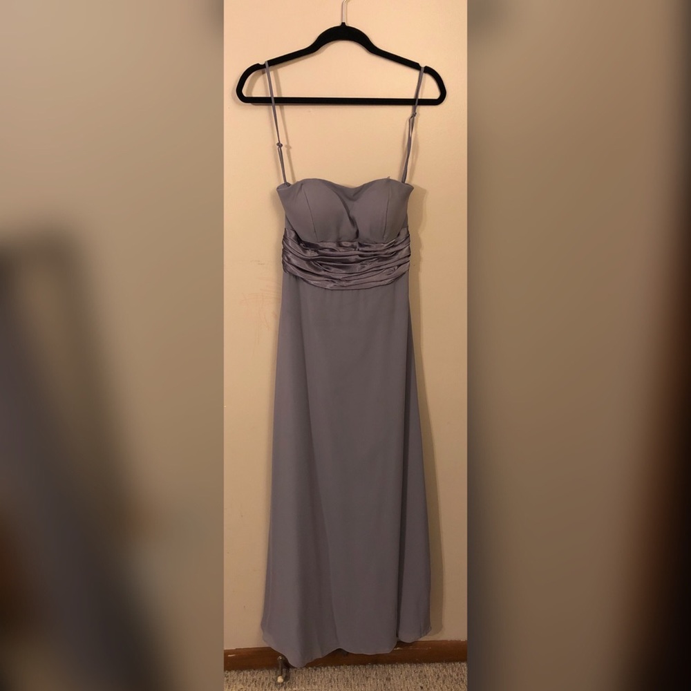 Grey strapless bridesmaid dress